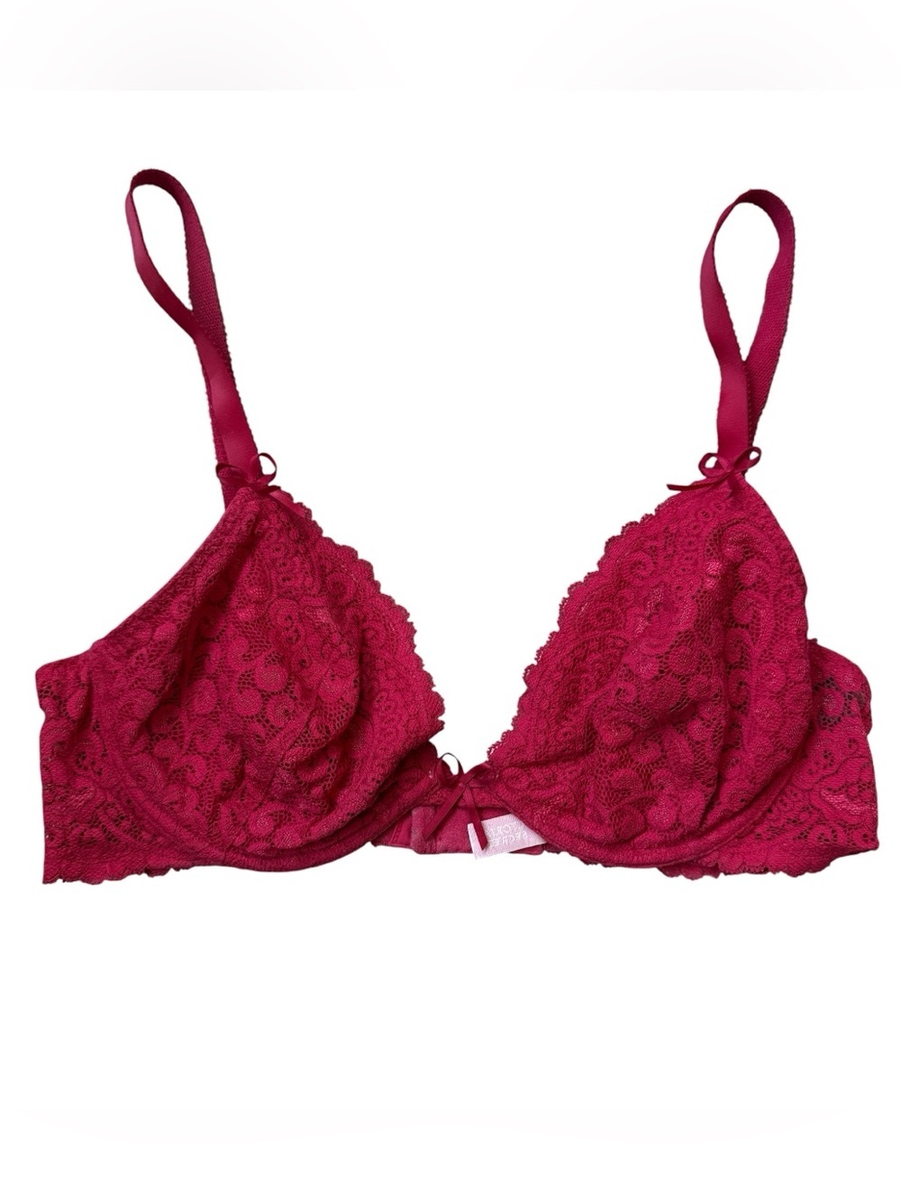 VTG VictoriaS Secret Lace Underwire Bra 36C Raspberry Pink Coquette Lingerie Y2K